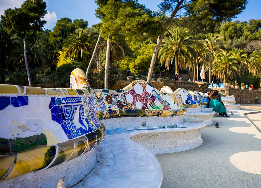 parque guell, gaudí, barcelona, ​​hito, monumento, cataluña, españa, artística, cerámica, diseño