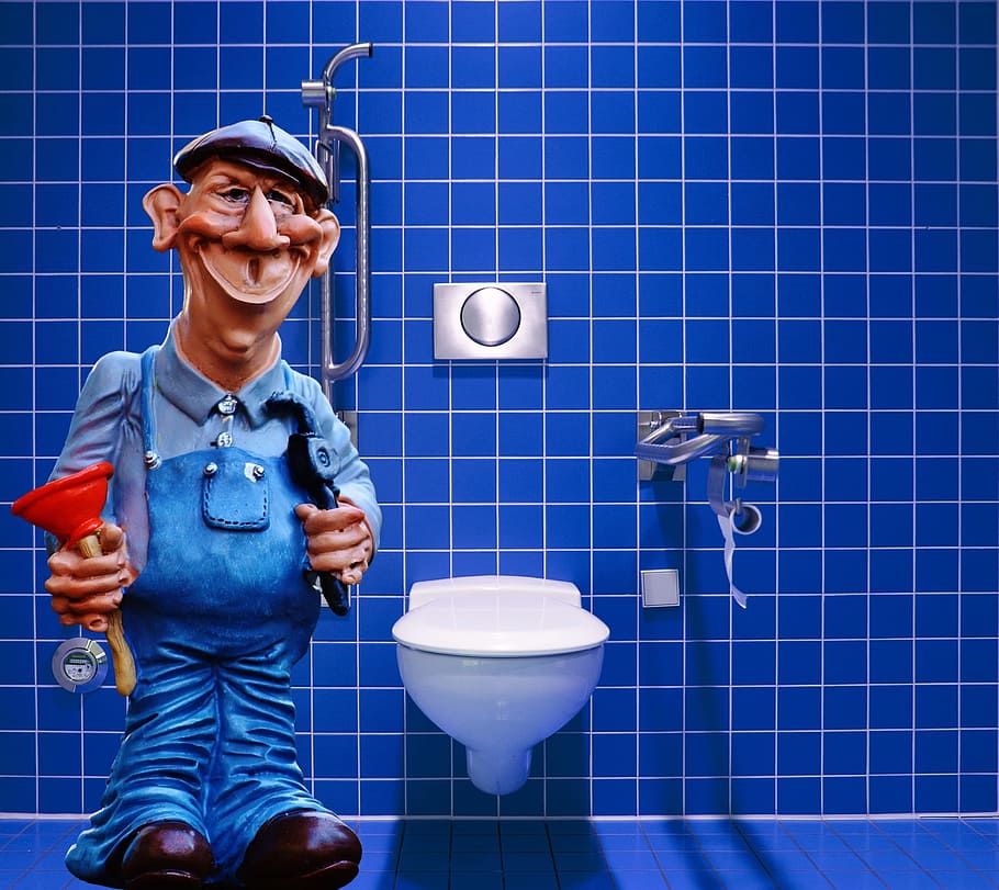 animated, plumber, toilet bowl art, pömpel, figure, sanitary, cute, funny, loo, blocked