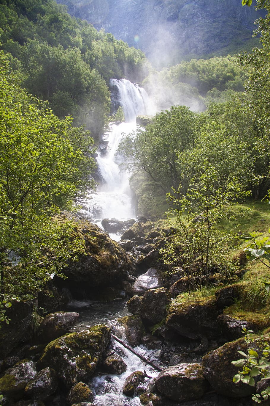 nature, norway, landscape, mountain, river, tree, summer, outdoors, waterfall, outdoor