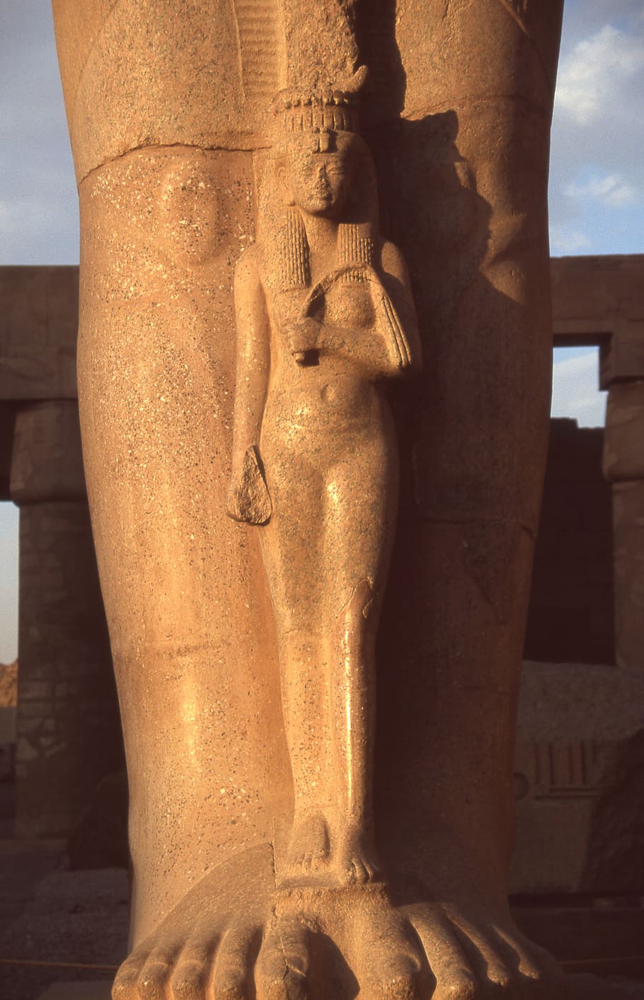 Egipto, faraón, monumento, puesta de sol, antiguo, egipcio, grandes, pies, estatua, piedra