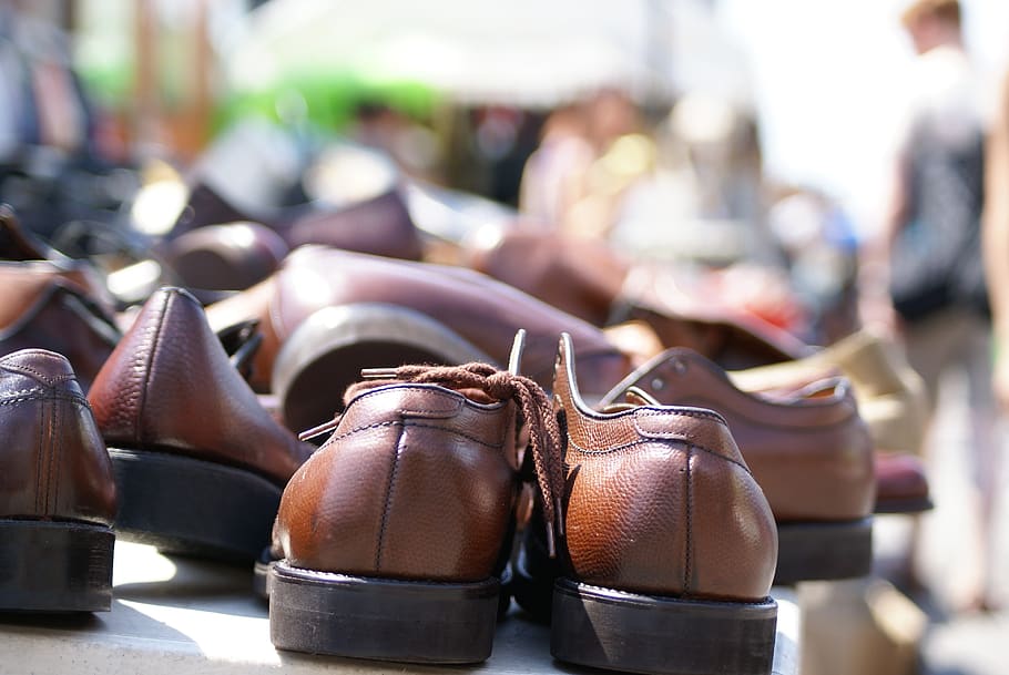 mercado de pulgas, zapatos, hombres, moda, compras, marrón, zapatos de vestir, zapatos marrones, cuero, tienda