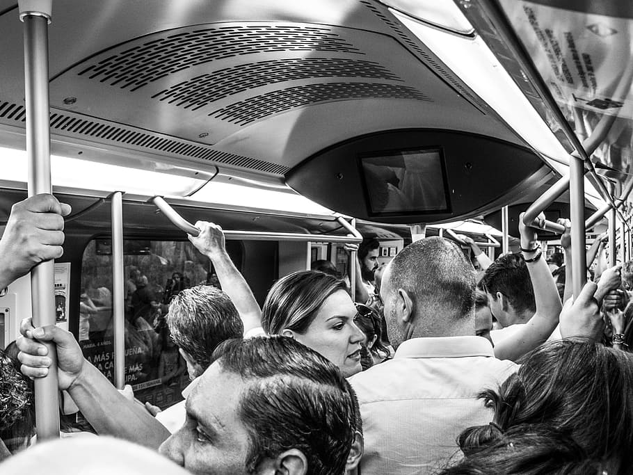 People, Metro, Madrid, Beban, Menjejali, kesedihan, ketakutan, kereta api, transportasi, perjalanan