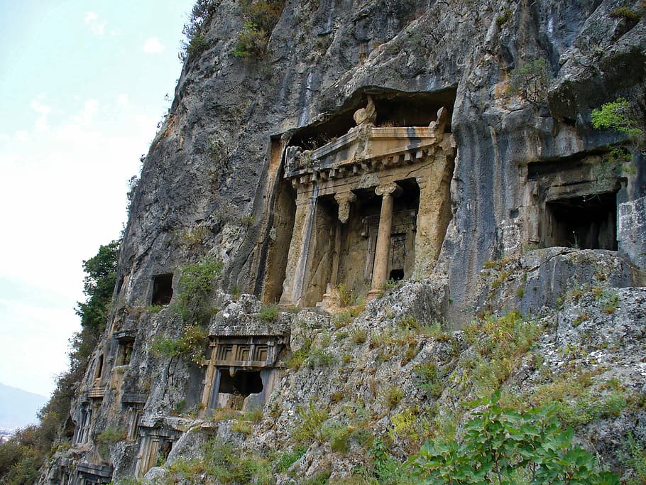 santuário de pedra, lado da colina de montanha, dia, pedra, santuário, montanha, colina, velho, ruínas, casas