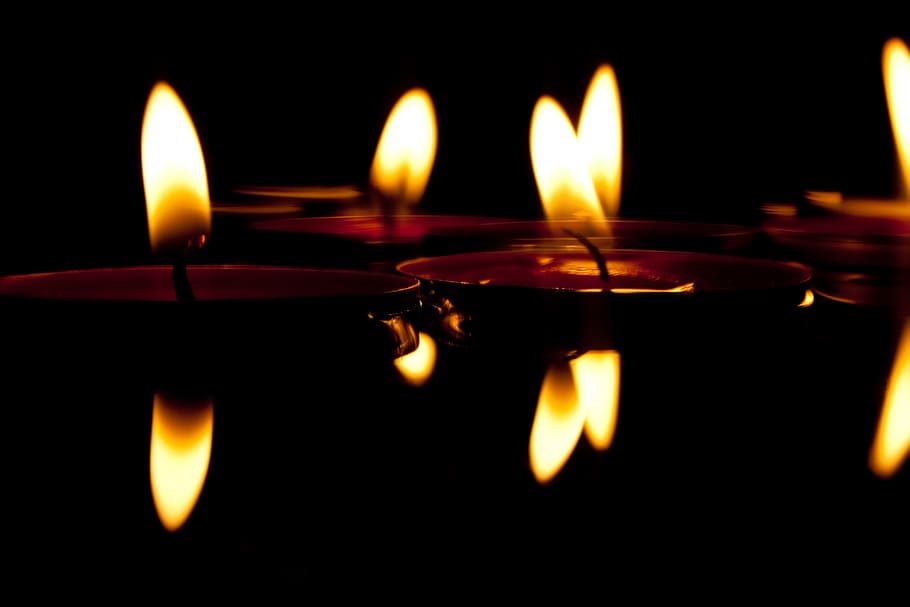 5, red, candles, lighted, dark, water, candlelight, lights, swim, floating candles