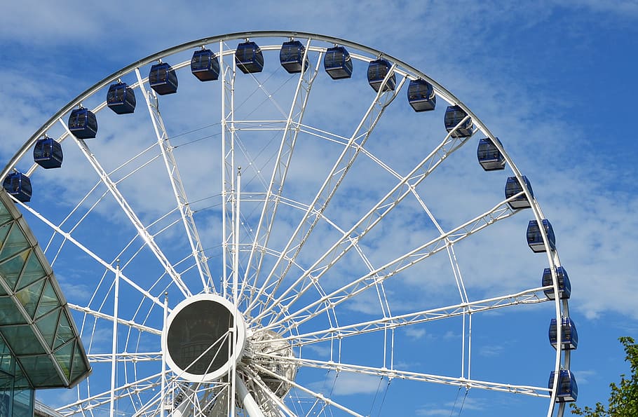 Ferris Wheel, Ferris, Wheel, Navy Pier, chicago, illinois, cerca, lado norte, alto, azul