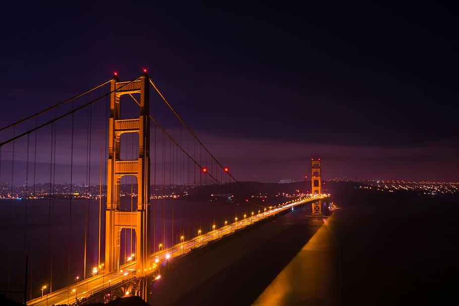 foto jembatan brooklyn, san, francisco, emas, gerbang, Jembatan Golden Gate, San Francisco, malam, arsitektur, lampu