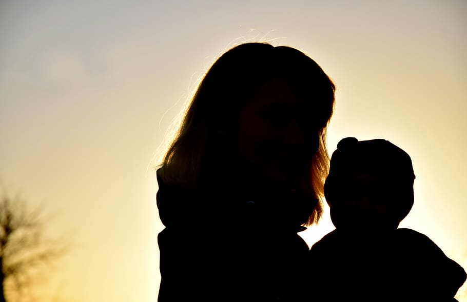 silhouette, woman, baby, sunset, child, family, togetherness, love, adult, bonding