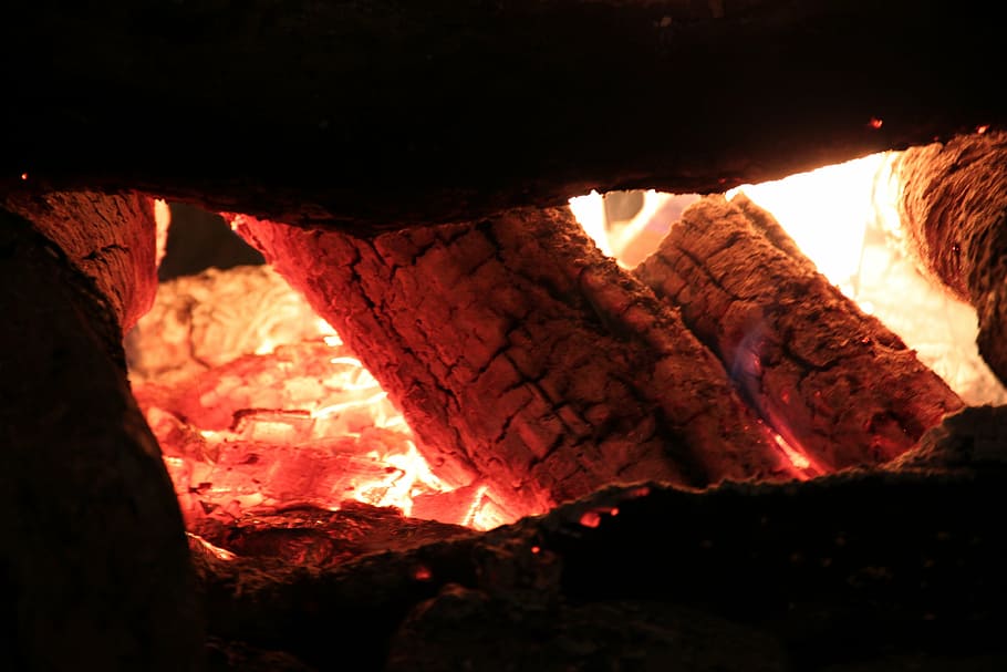 la estaca, fuego, calor, carbón, llamadas, madera, leña, resplandor, quemadura, incandescente
