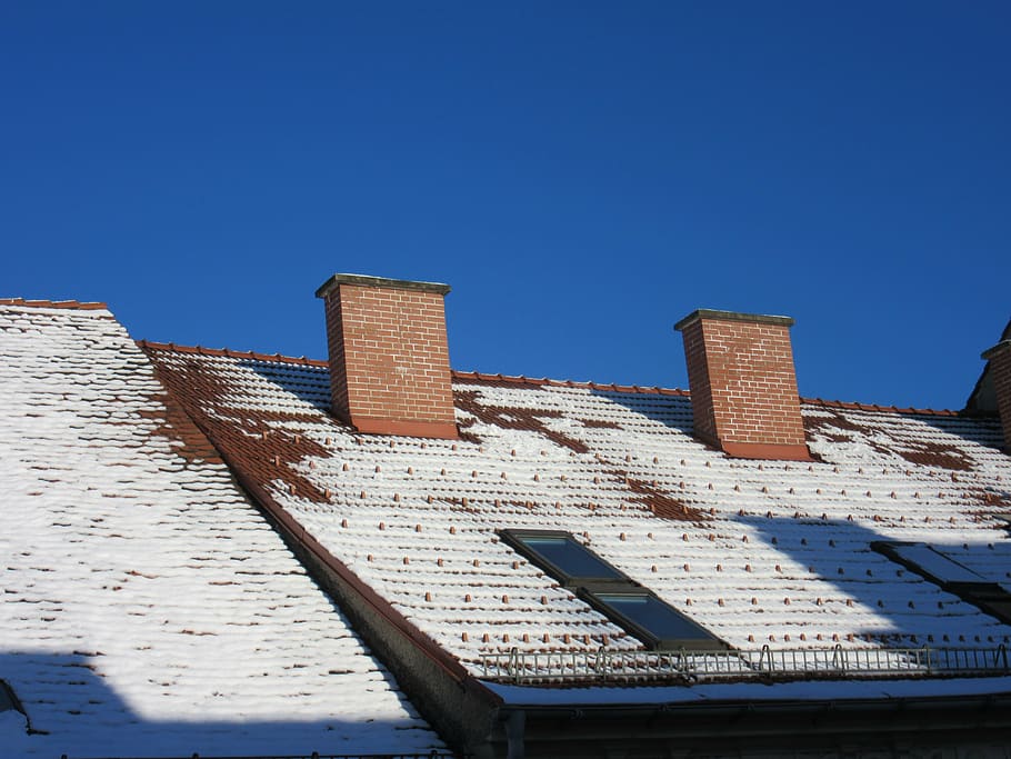 roof, snow, fireplaces, winter, tile, architecture, built structure, building exterior, sky, building
