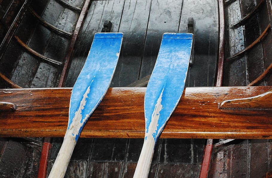 blue, paddle, black, boat, oars, boating, canoe, river, lake, nautical