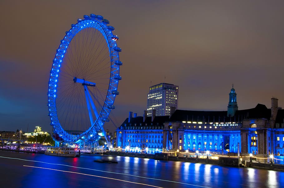 london eye, london, united kingdom, england, places of interest, night, ferris Wheel, famous Place, architecture, urban Scene