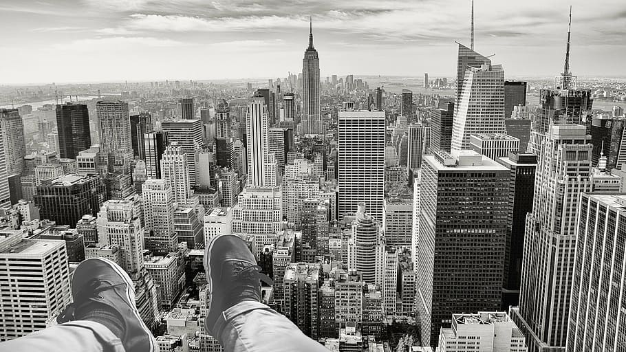 グレースケール写真, 建物, ニューヨーク, マンハッタン, 超高層ビル, 都市, スカイライン, アメリカ, SW, 脚