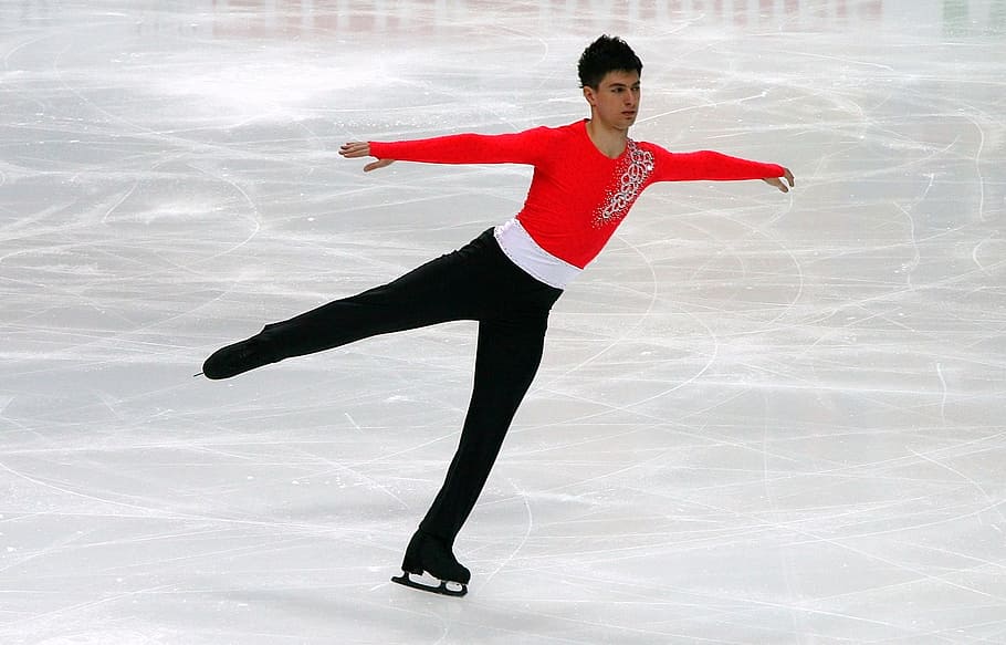 man, red, black, suit ice, skating, men, figure skating, ice, skate, sport