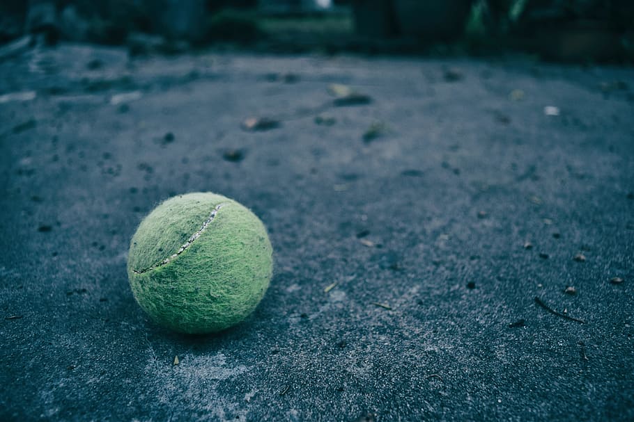 tennis ball, tennis, soil, ball, sport, focus on foreground, sphere, day, green color, close-up