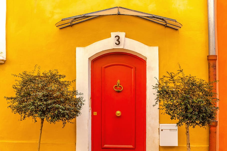 pintu kayu merah, pintu, dinding, merah, kuning, rumah, pintu masuk, outdoor, cassis, prancis