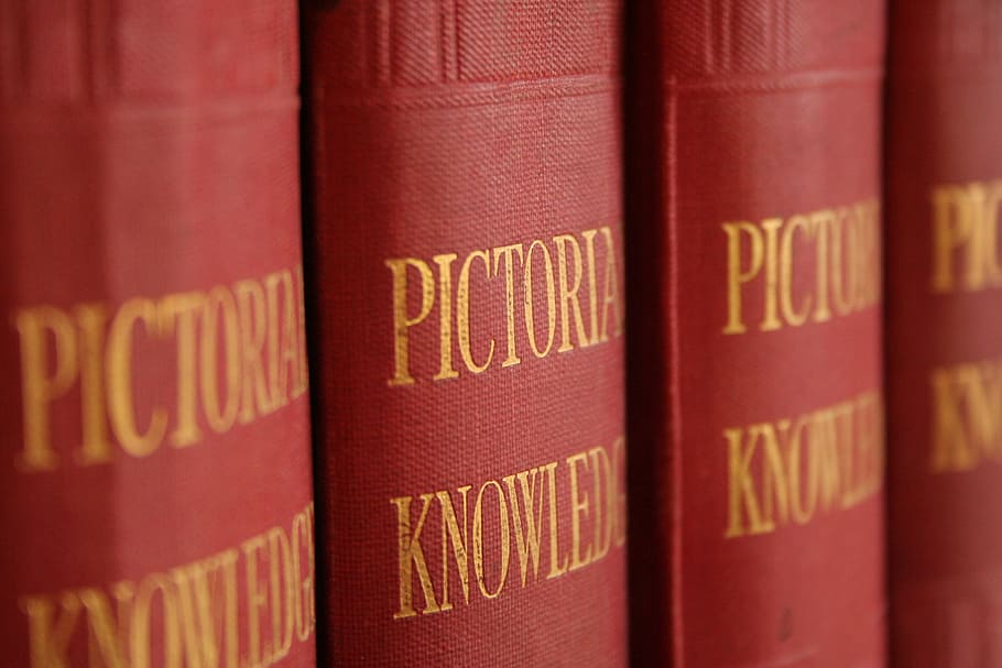 selective, focus photography, pile, books, encyclopedia, pictorial knowledge, knowledge, old, binding, bookcase
