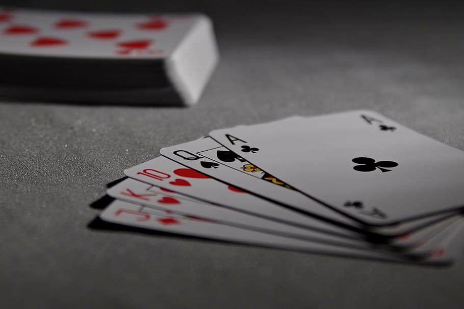 seletiva, fotografia de foco, jogando, cartões, cinza, têxtil, pôquer, ponte, jogo, ás