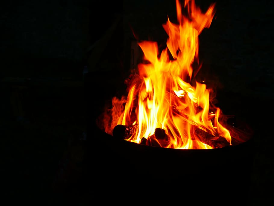 fogo, flama, chamas, calor, brilho, quente, luz, escuro, aquecer, escuridão