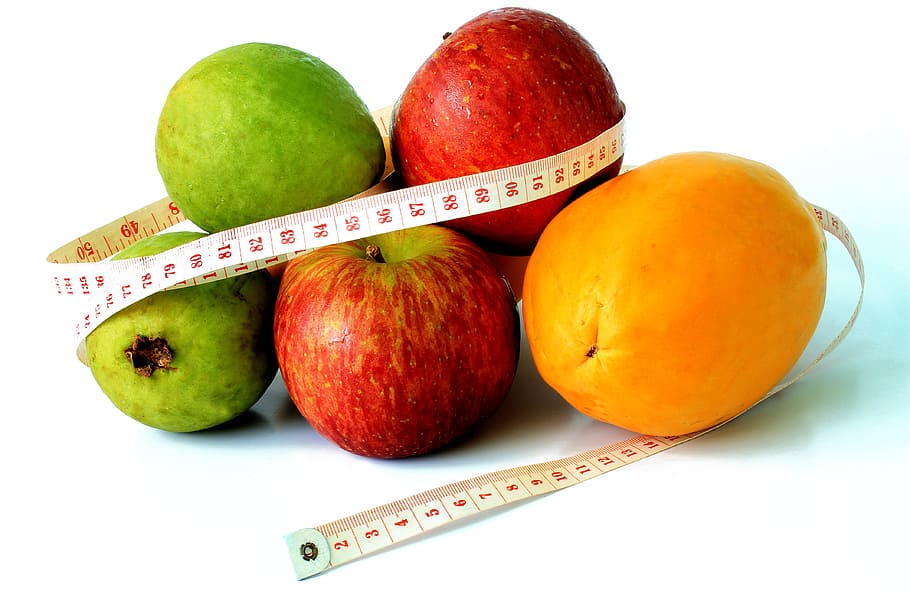 variedade, frutas, fita métrica, dieta, fruta, saúde, fonte de alimentação, controle de alimentos, alimentos, medida