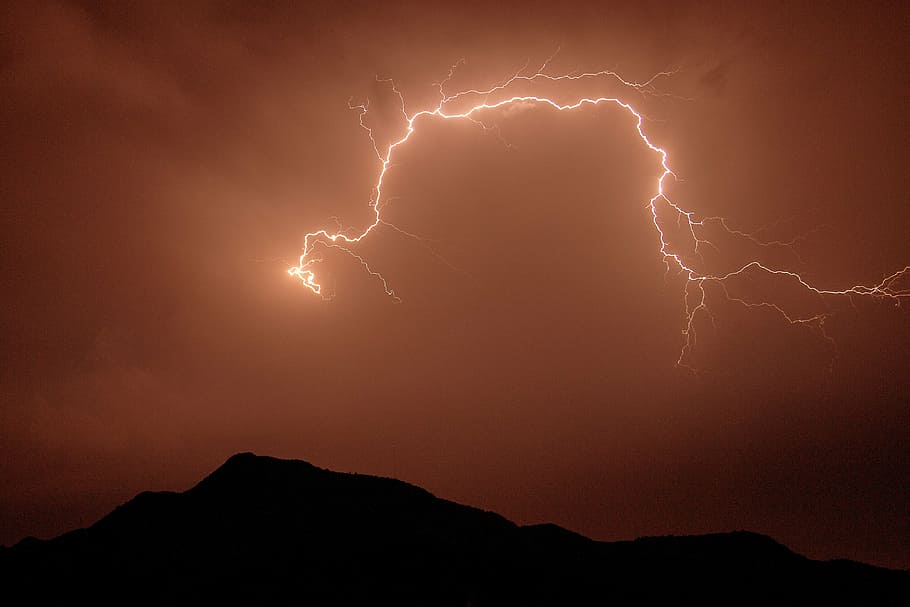 lightning bolt, brown, sky, night, lightning, yalıkavak, nature, thunderstorm, dark, mountain