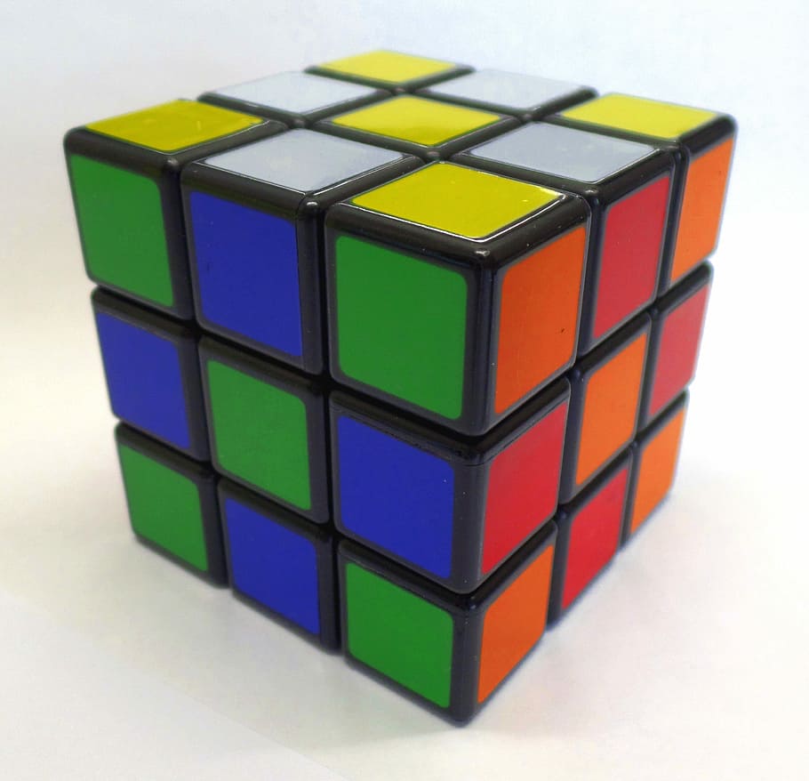 Kubus, Teka-teki, Novell, Bentuk kubus, Teka-teki kubus, Permainan santai, multi-warna, mainan, terisolasi, biru