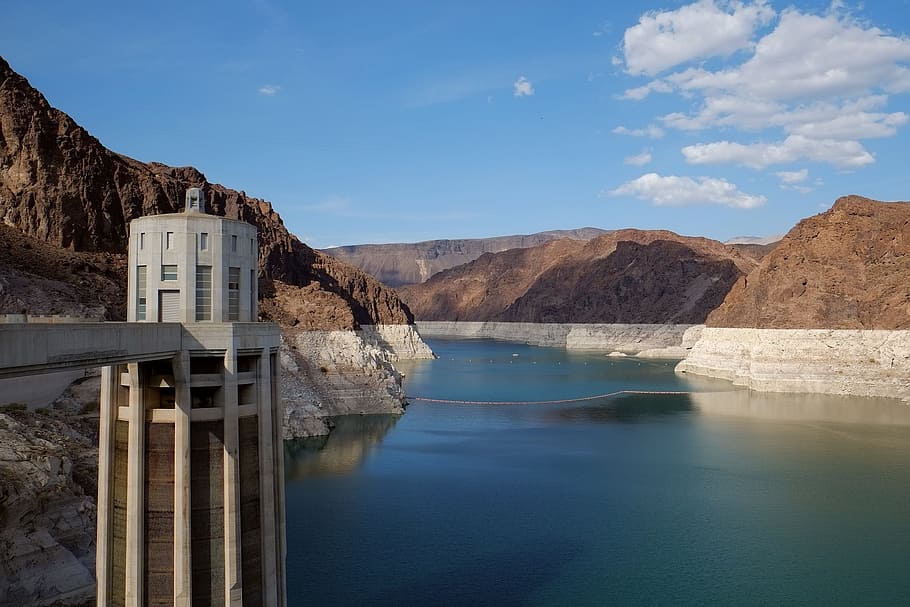 hormigón, edificio, al lado, cuerpo, agua, aspiradora, presa, Nevada, poder, Colorado