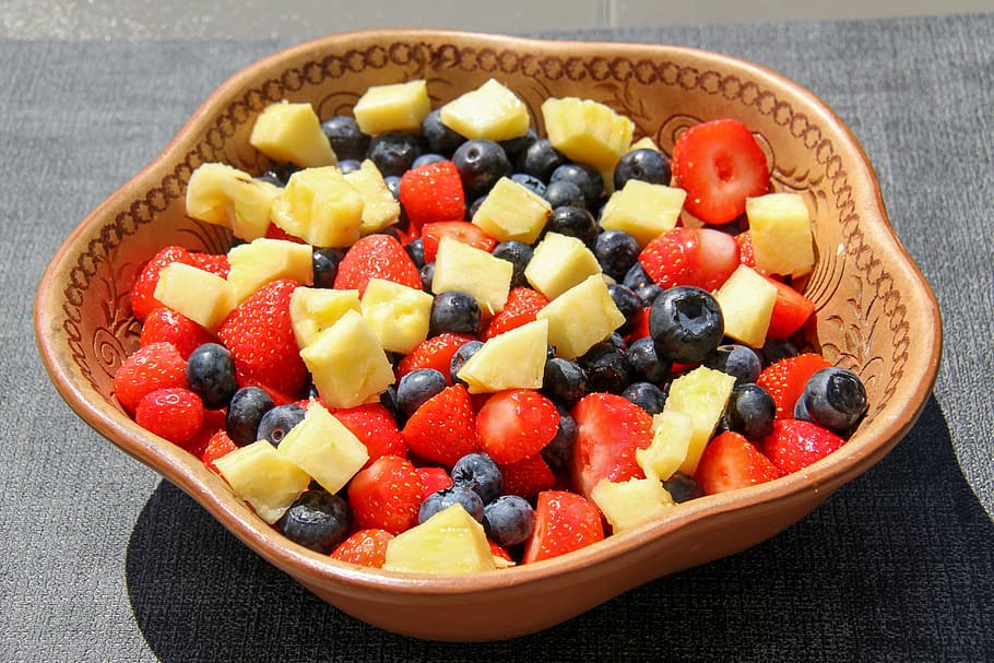 salad, fruit, blueberry, strawberries, pineapple, food and drink, food, healthy eating, wellbeing, berry fruit