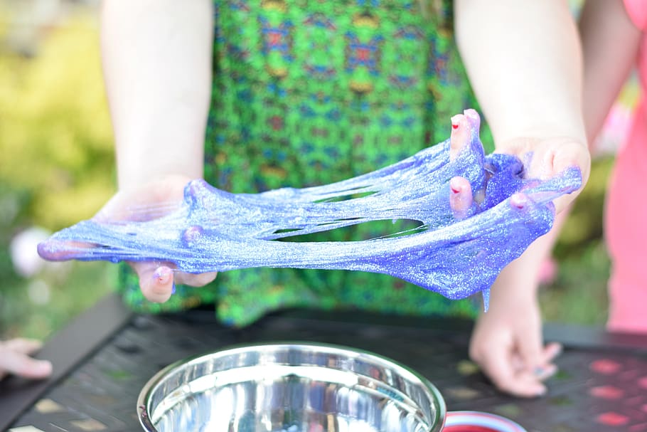 slime, hands, glitter, stretch, human body part, low section, body part, one person, women, adult
