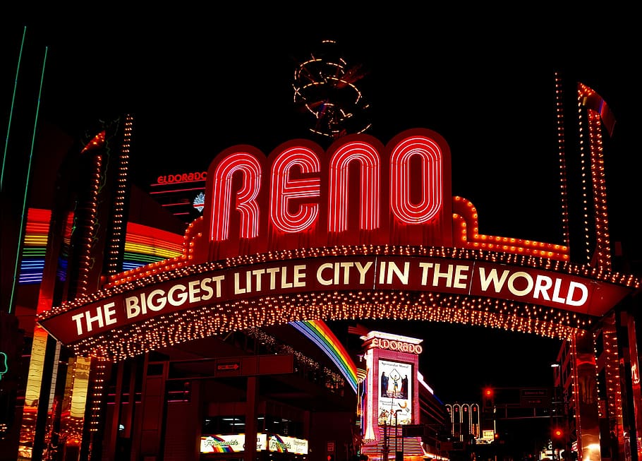 Reno, el más grande, poco, ciudad, signo del mundo, noche, Nevada, signo, neón, urbano