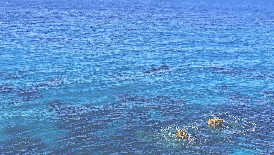 foto, samudra, siang hari, alam, air, laut, ombak, riak, batu, biru