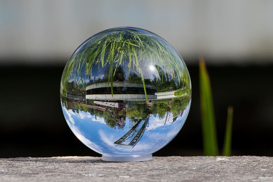 Glass, Ball, Nature, glass ball, landscape, mirroring, globe image, duisburg, crystal ball, glass - Material