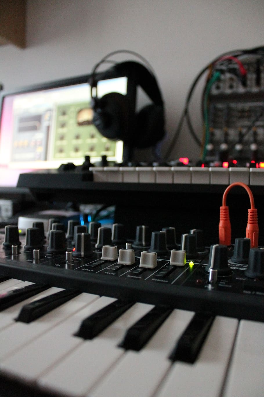 hitam, listrik, foto organ, Musik, Studio, Rekaman, Synthesizer, tombol, headphone, di dalam ruangan