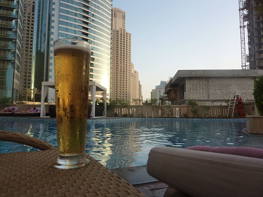 Pool, Poolside, Beer, architecture, water, skyscraper, urban Scene, building Exterior, built Structure, architecture And Buildings