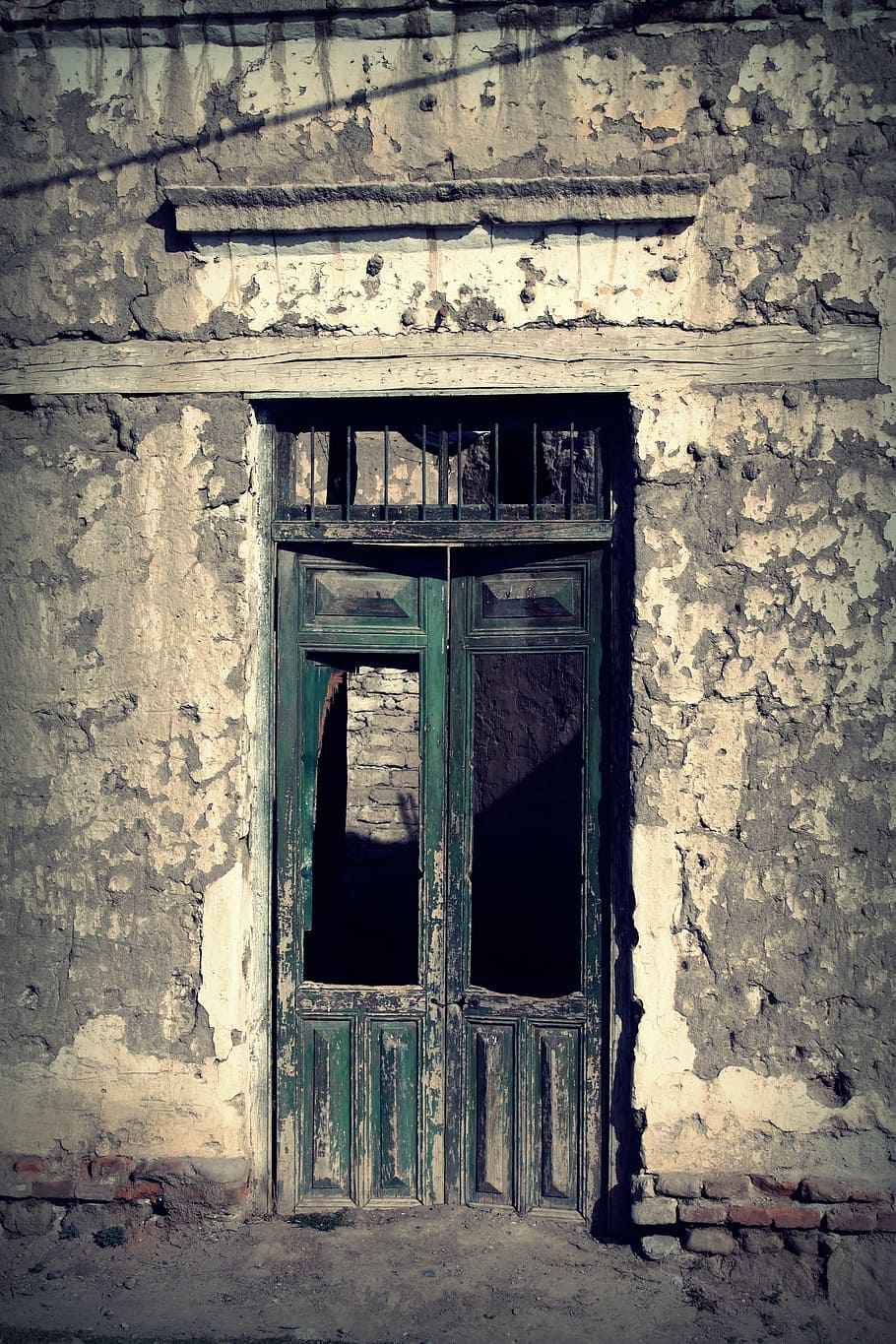 green, wooden, daytime, Door, Old, Ruins, Building, Cracks, old building, adobe