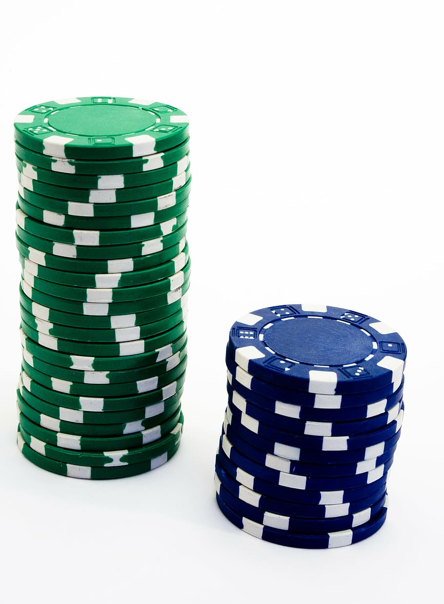 blue, green, poker chips, tokens, casino, batteries, game, roulette, on a white background, stack