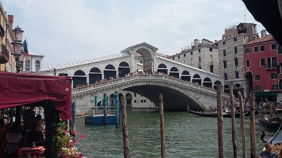 puente de rialto, venecia, veneto, laguna, estructura construida, arquitectura, exterior del edificio, agua, canal, transporte