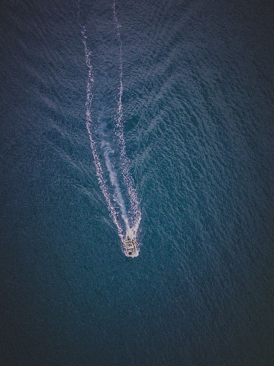 sea, ocean, water, nature, aerial, view, boat, motion, wake - water, high angle view