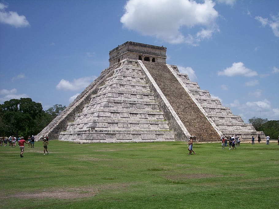 灰色のコンクリートランドマーク, マヤ, 古代, メキシコ, 寺院, 石, ユカタン, ピラミッド, 考古学, 遺跡