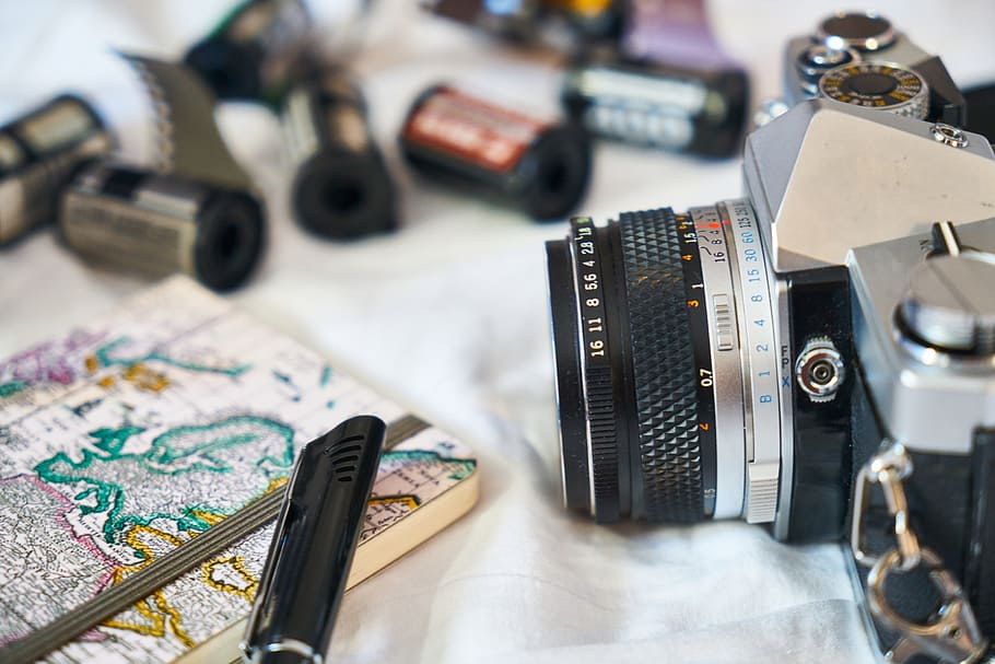 shallow, focus photography, black, silver camera, Old, Photo, Machine, Toys, Hobbies, toys hobbies