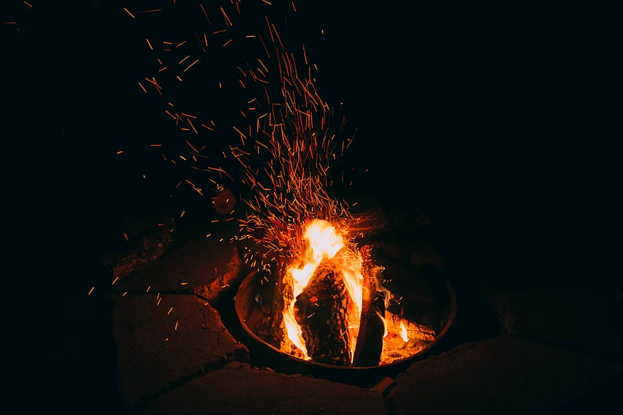 bonfire sparks, Bonfire, sparks, fire, public domain, fire - Natural Phenomenon, flame, heat - Temperature, burning, fireplace
