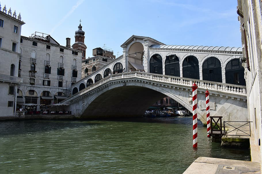 Venesia, rialto, saluran, grande kanal, jembatan rialto, Italia, venezia, arsitektur, jembatan, bangunan