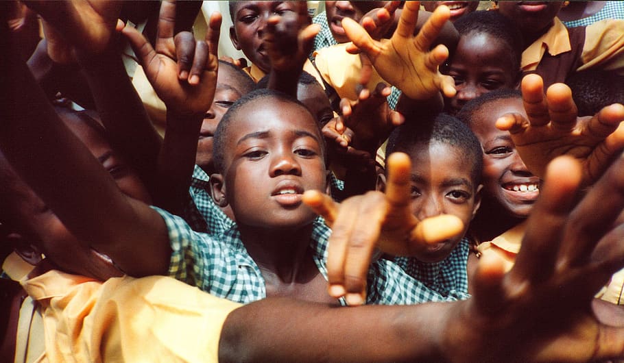 children, group, village, africa, hands, group of children, youth, together, kids, colorful