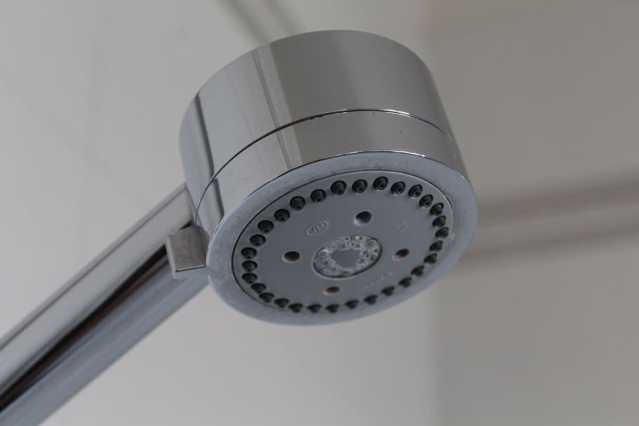 gray, metal shower head, close-up photo, shower faucet, shower, bathroom, wash, water, hydraulics, hygiene