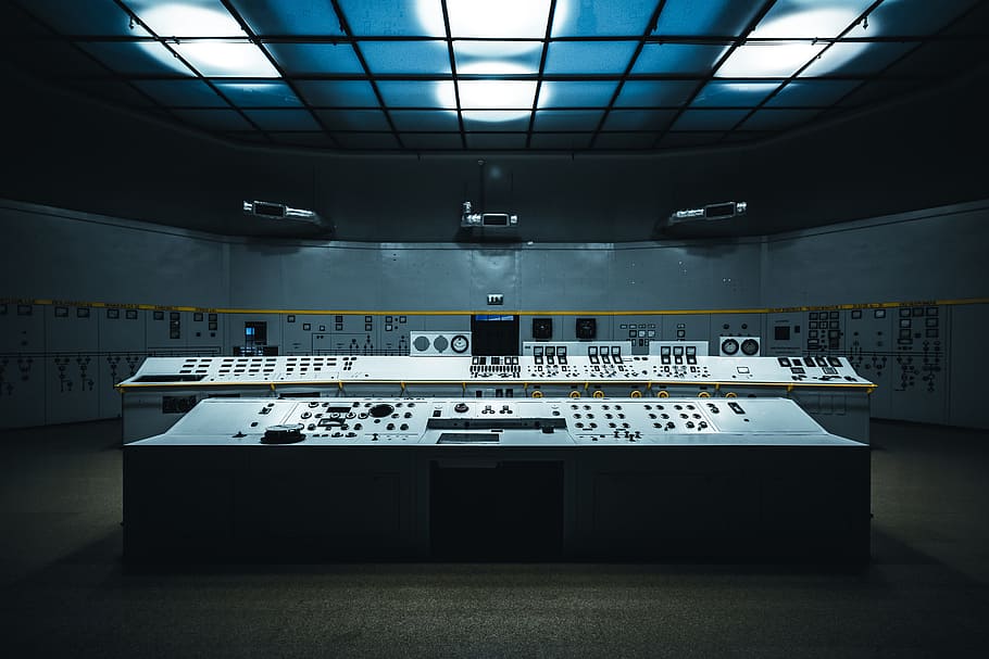 white, control panel, room, building, controls, indoors, illuminated, lighting equipment, ceiling, absence