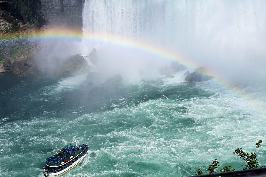niagara falls, canada, boat, rainbow, maid of the mist, tourists, approach, waterfall, horseshoe falls, water