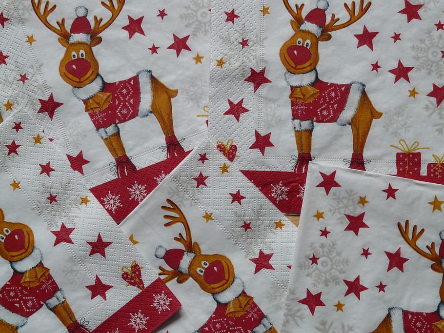 Servilletas, Rudolph, servilleta Rudolf, reno, grosella roja, nariz roja, estrella, navidad, decoración, deco