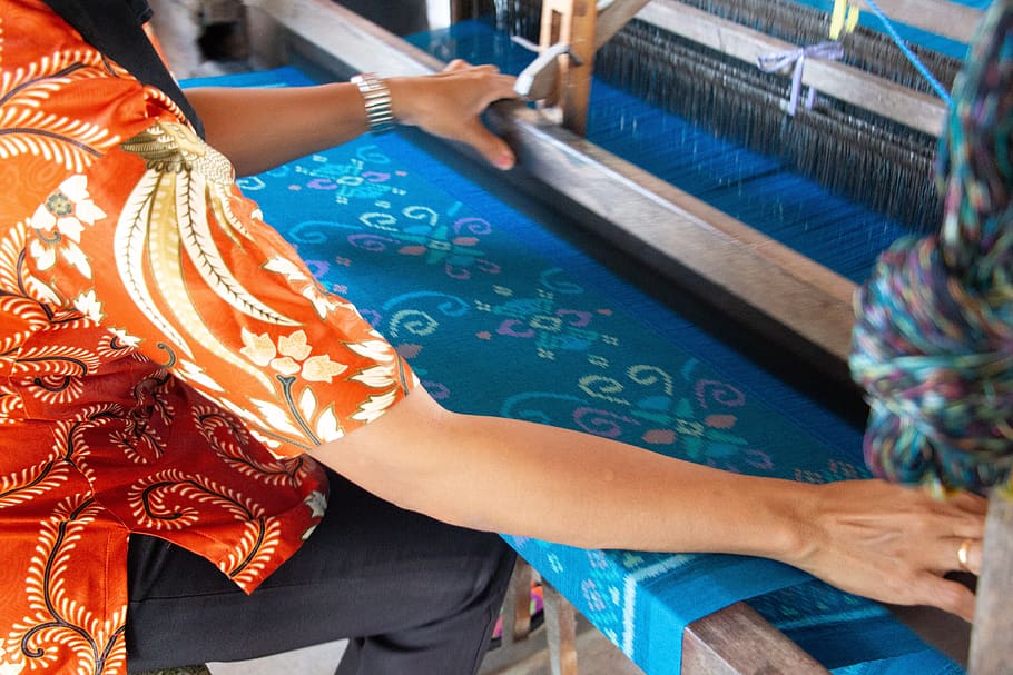 indonésia, bali, pessoas, ásia, batik, fazendo, feito à mão, meio, adulto, roupas