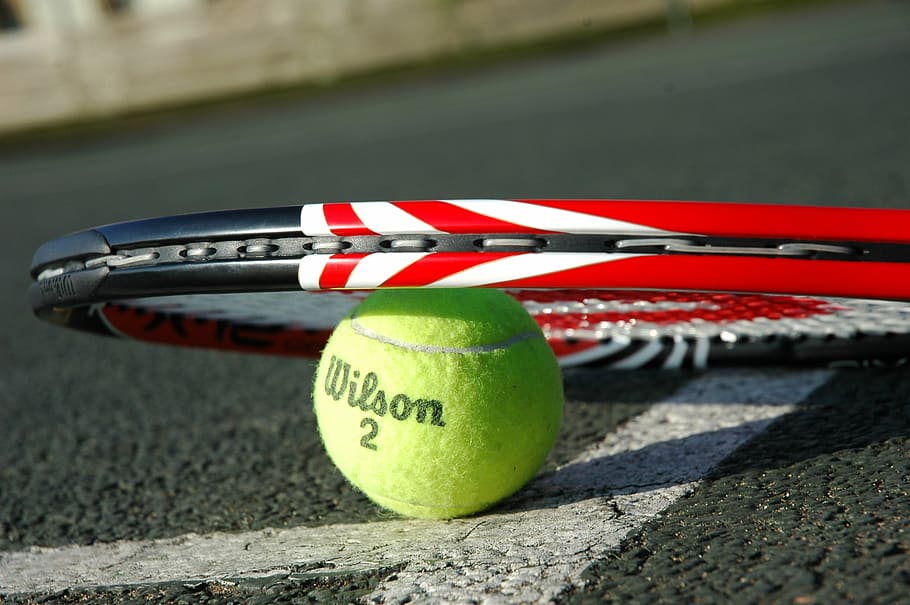 green, wilson tennis ball, tennis rack, tennis racket, tennis ball, tennis, sport, transportation, day, outdoors