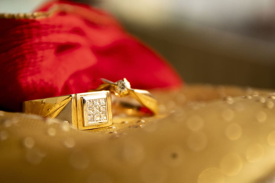 cincin kawin, cincin, pernikahan, perhiasan, pengantin, pertunangan, cinta, sepasang, perayaan, emas