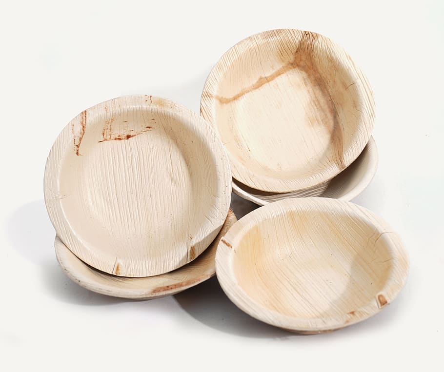 Round, Palm Leaf, Material, Dishware, wooden, deep, brown, no People, food, white Background